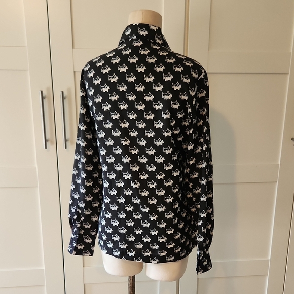 Lady Manhattan Vintage Slim Fit Black White Scottie Dog Blouse Size 6 - Picture 5 of 6